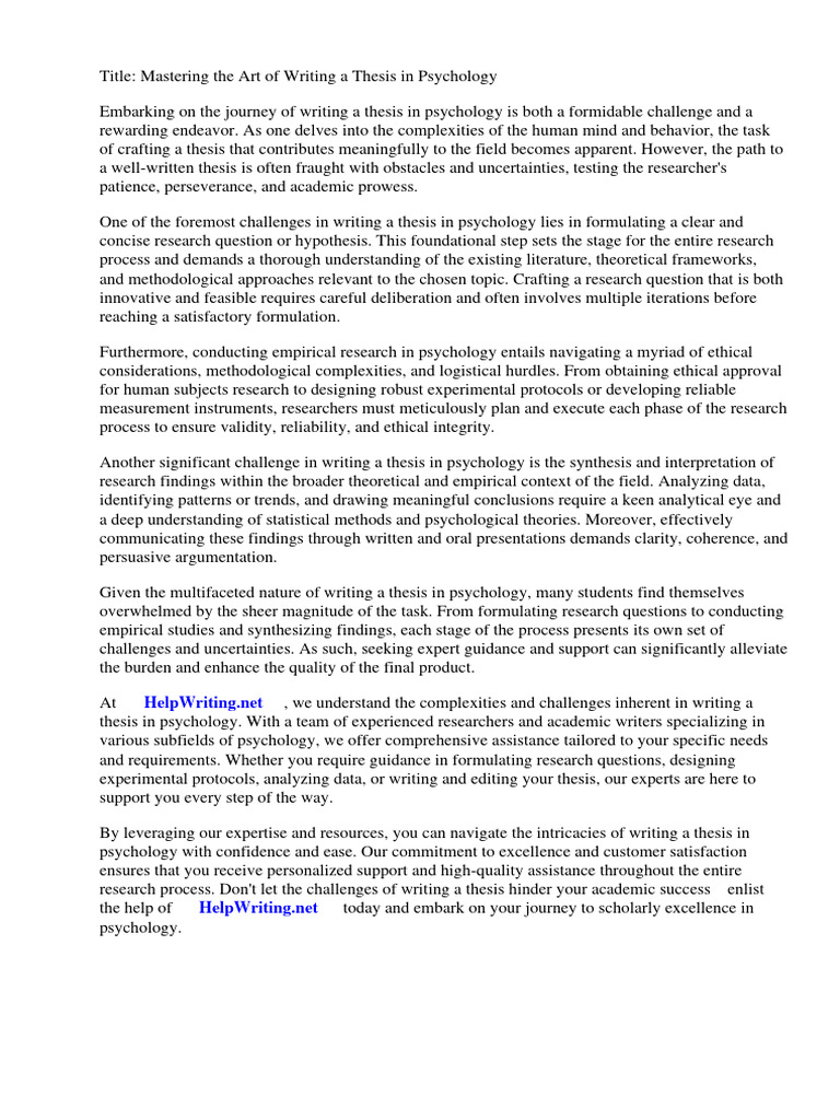 What Is An Honours Thesis In Psychology