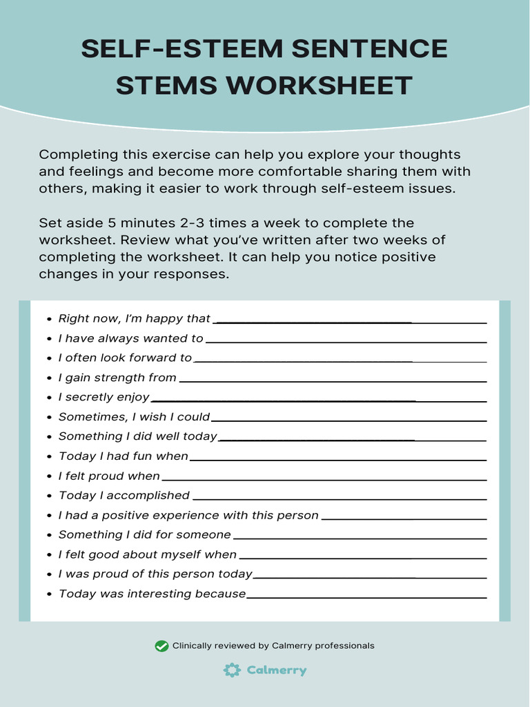 SelfEsteemSentenceStemsWorksheet PDF