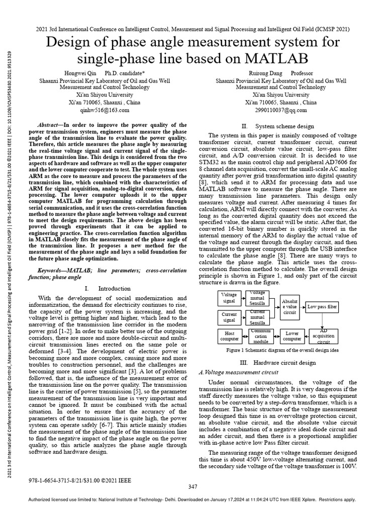 Design of Phase Angle Measurement System For Single-Phase Line Based On ...