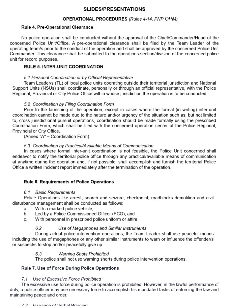 PNP Operational Procedures Overview | PDF | Search Warrant | Arrest