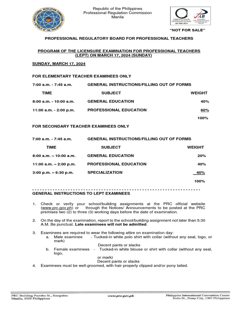 LEPT Exam Program for March 2024 | PDF | Smartwatch
