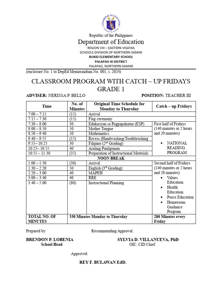 Bukid Elementary Catch-Up Fridays | PDF | Educational Organizations ...