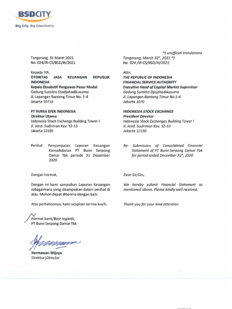 Catatan Laporan Keuangan BSDE 2020 | PDF