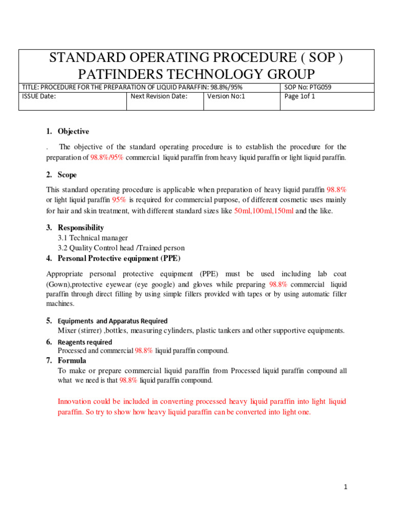 SOP For Glycerine PDF Mass Concentration (Chemistry) Shelf Life