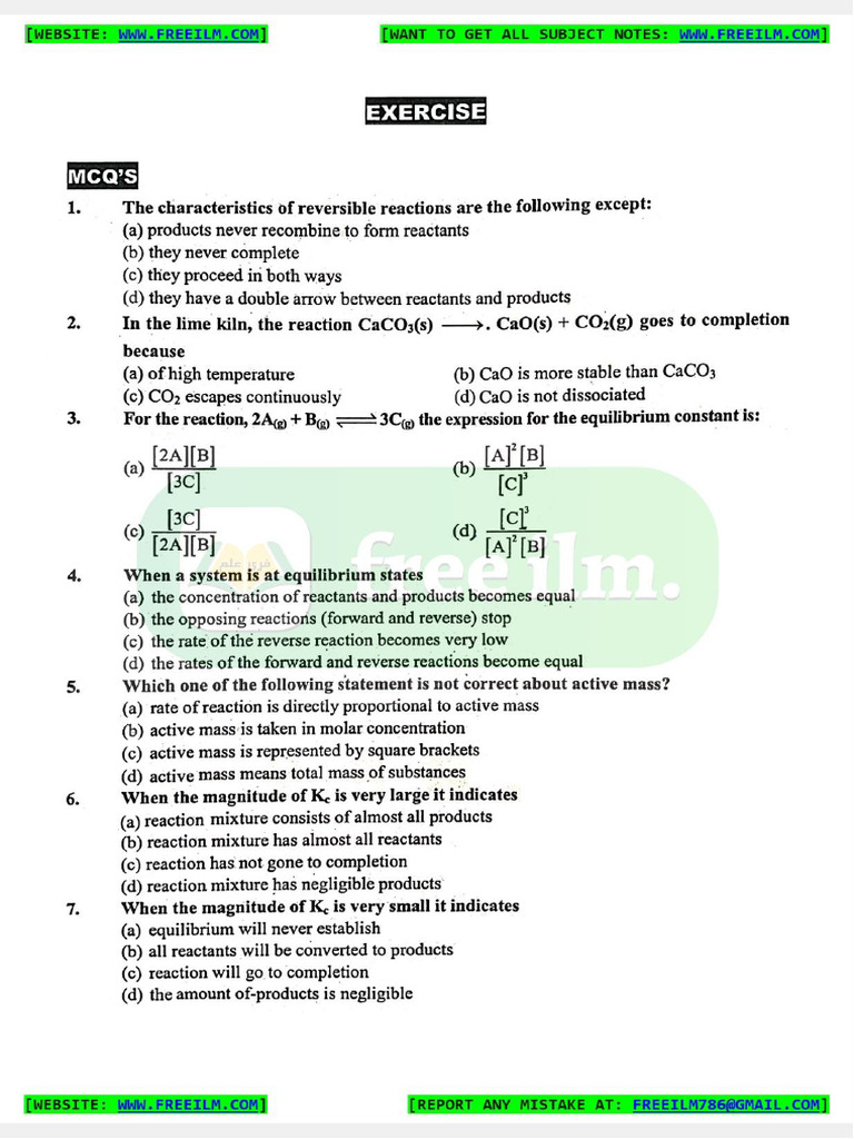 10th Chem Ch 9 Exercise Pdf