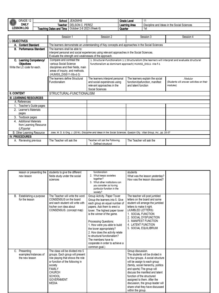Grade 11 Social Sciences Lesson Plan | PDF | Learning | Teachers