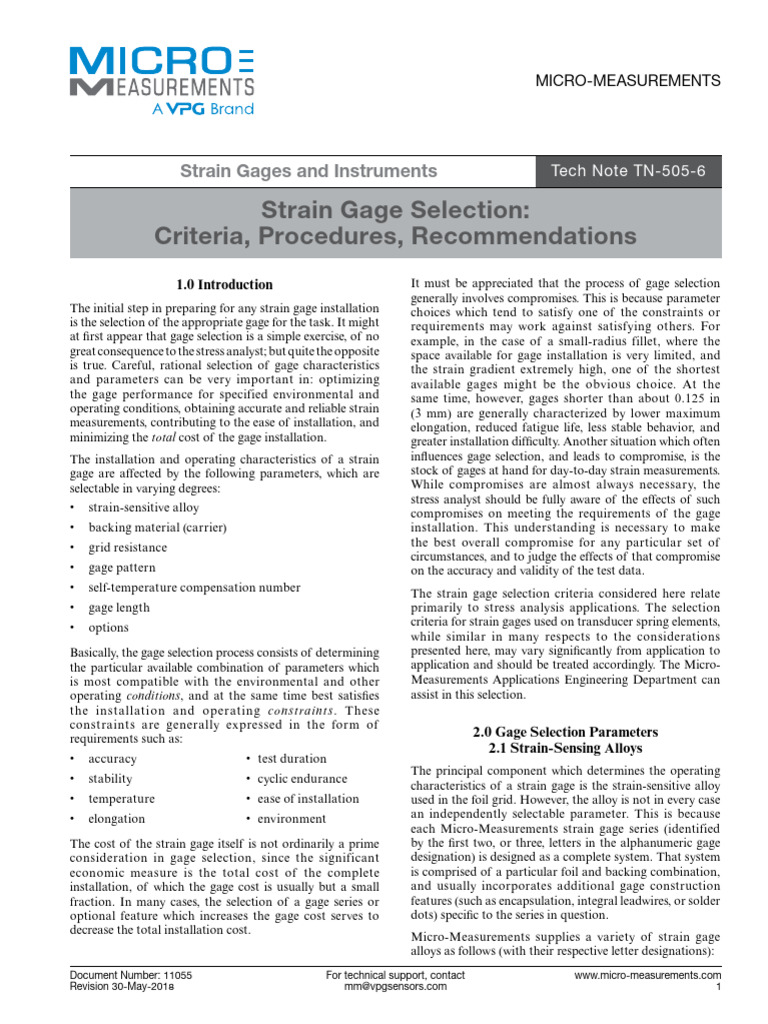Strain Gage Selection Guidelines | PDF | Materials | Physical Sciences