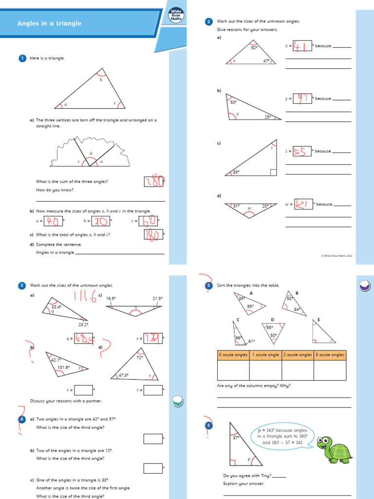 Triangle Angle Sum and Unknown Angles | PDF | Triangle | Angle