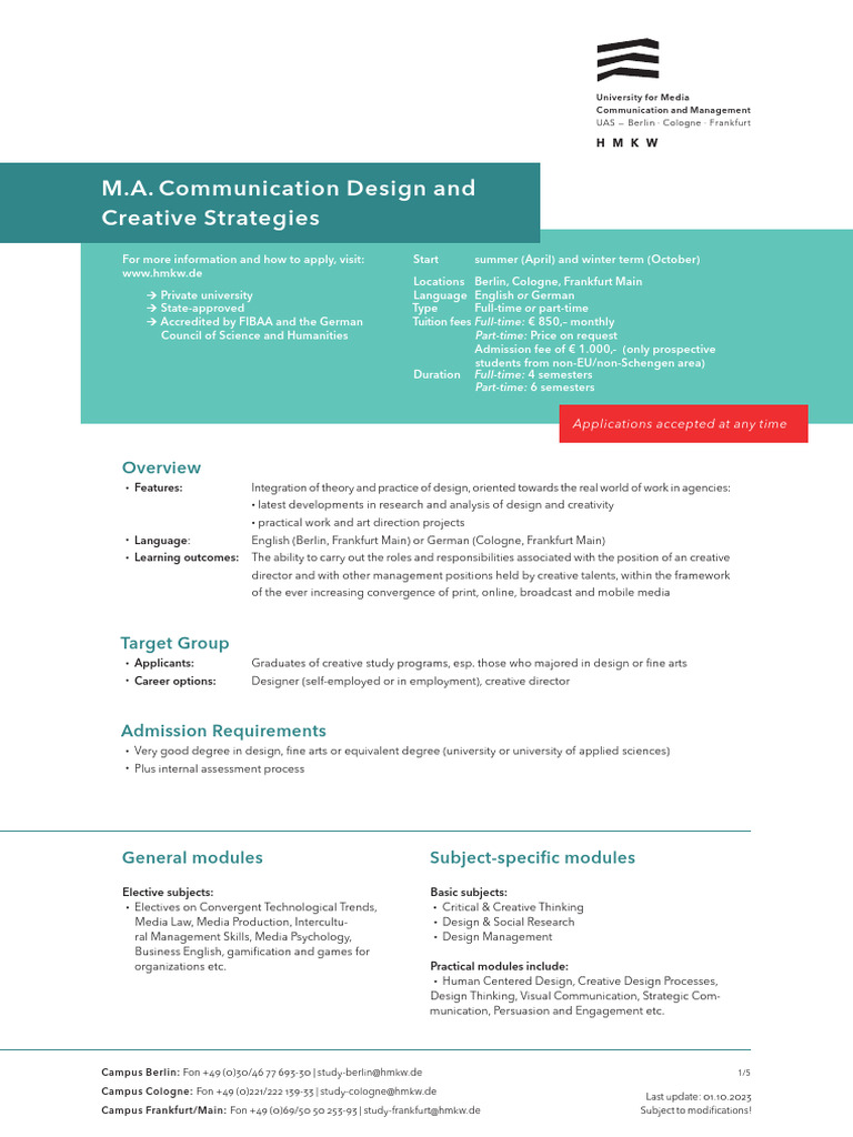 HMKW Master Communication Design and Creative Strategies Information ...