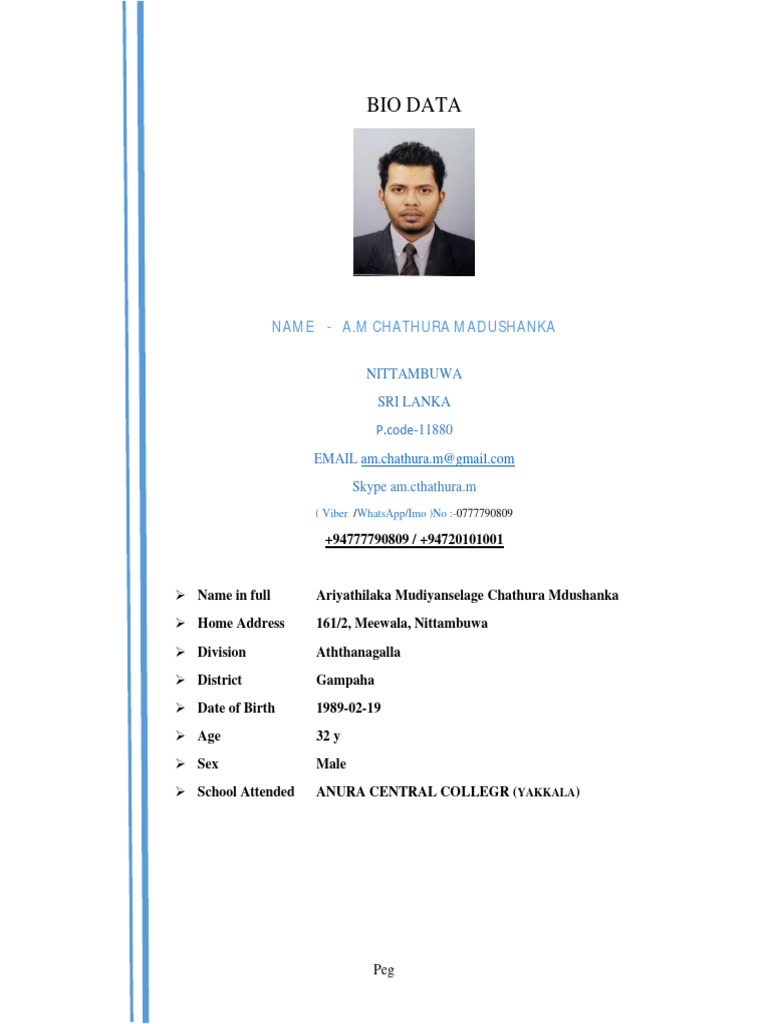 A.M. Chathura Madushanka Bio Data | PDF | Educational Stages | Schools