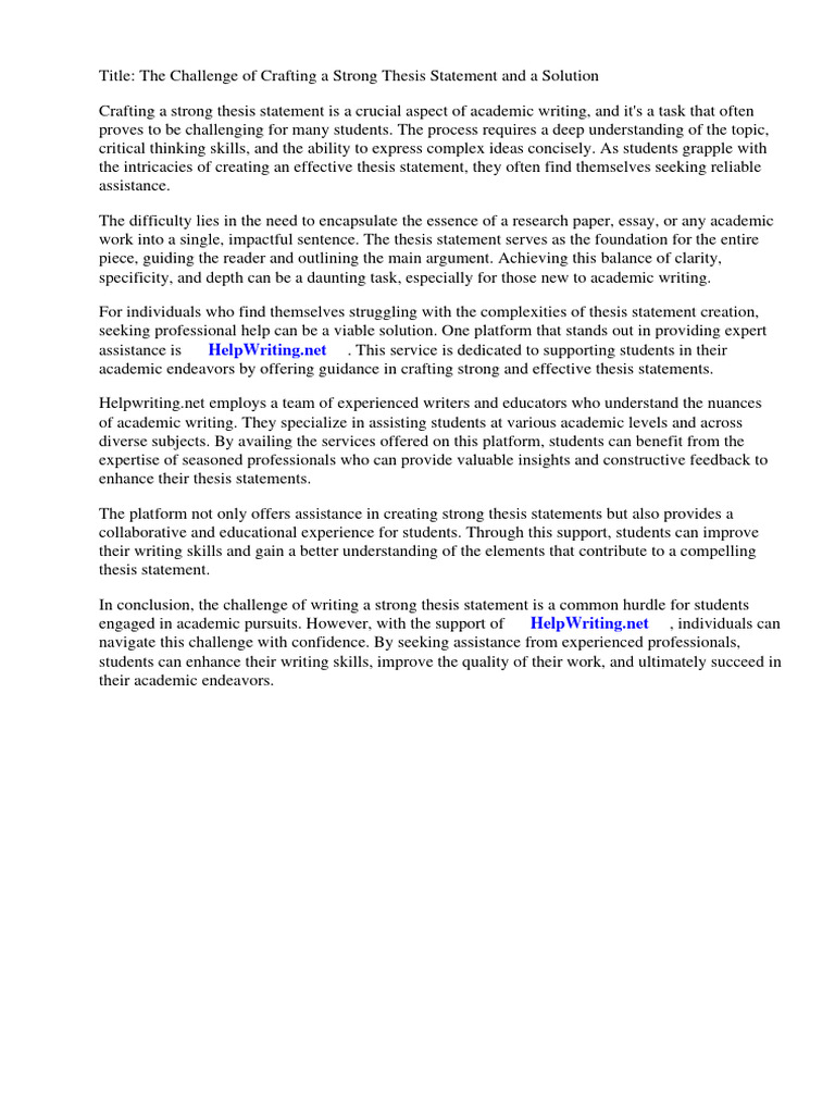Which is a good guideline for writing a strong thesis statement pdf
