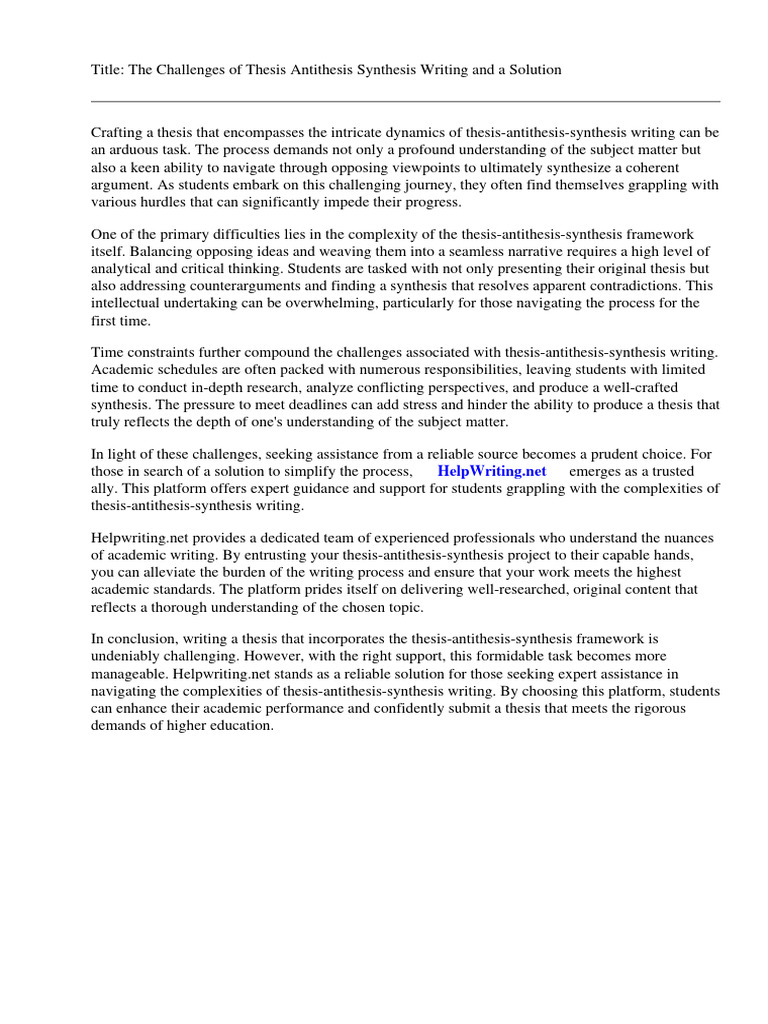 Thesis Antithesis Synthesis Writing | PDF | Dialectic