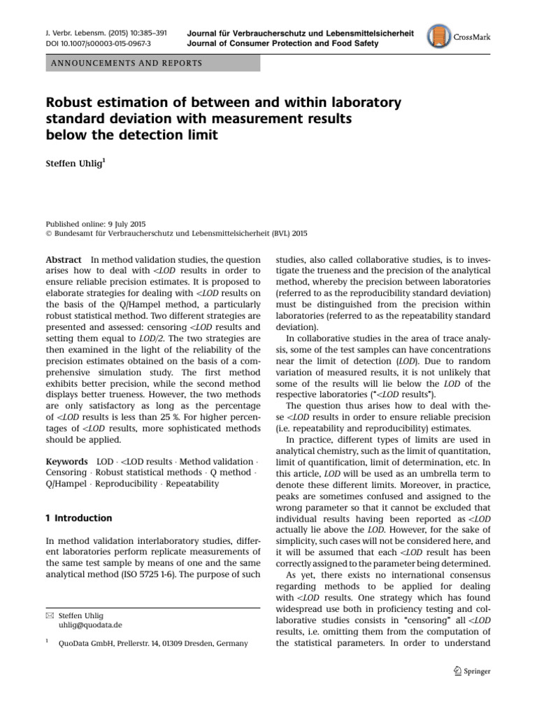Robust Estimation of Between and Within Laboratory Standard Deviation
