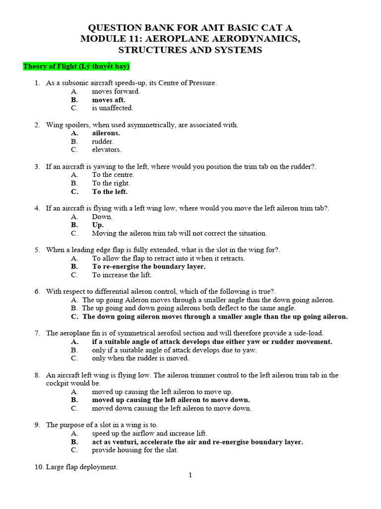 AMT Basic Cat A Question Bank Module 11 | PDF | Mach Number | Flight ...