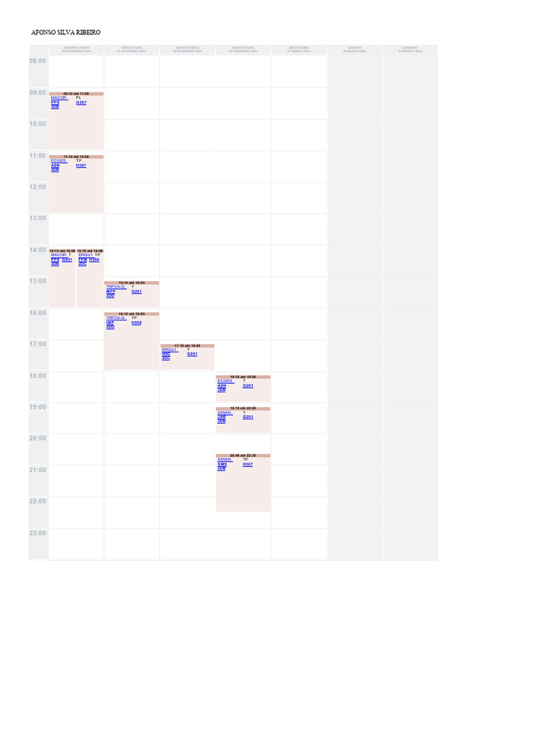 Agenda Semanal de Afonso Ribeiro | PDF