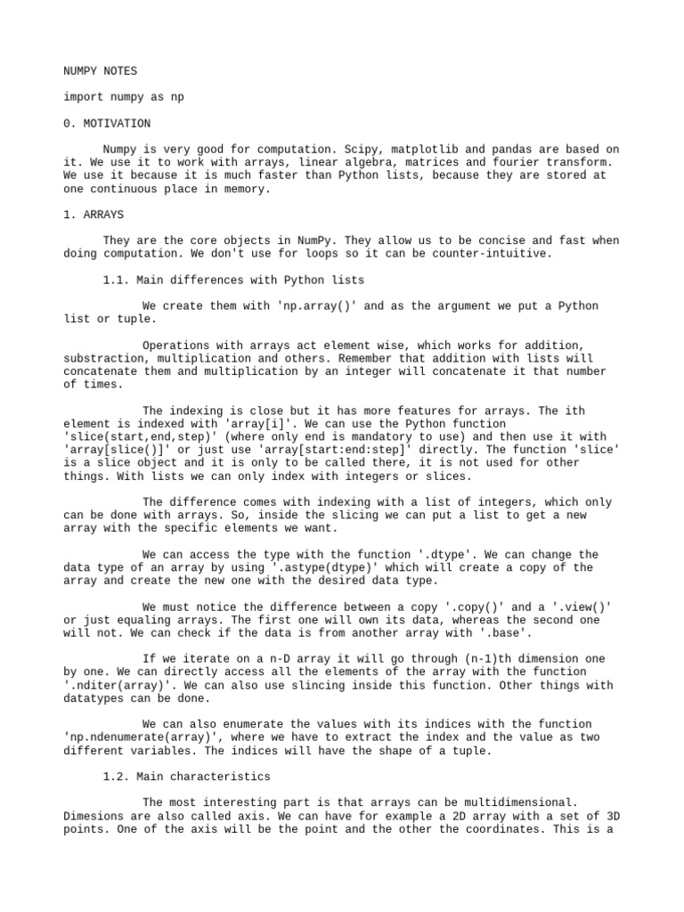 Numpy Notes | PDF | Matrix (Mathematics) | Algebra
