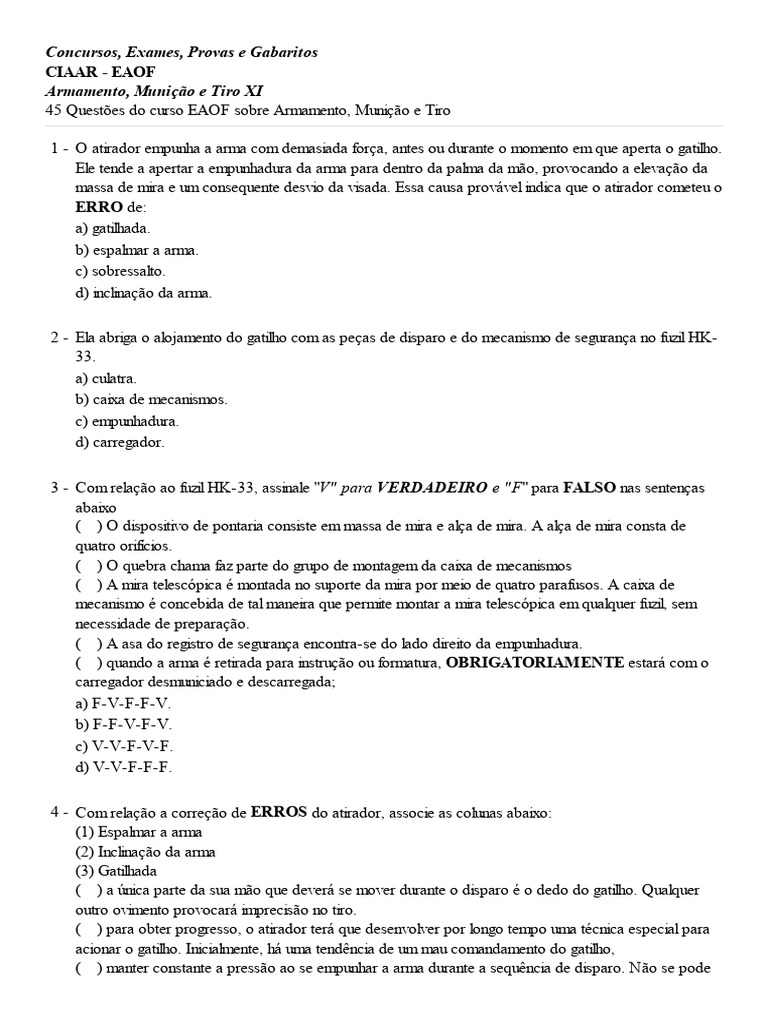 Questões sobre Armamento e Tiro | PDF