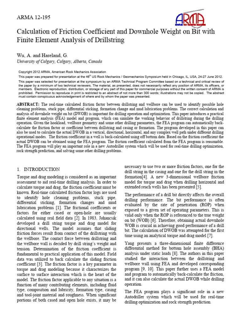 Downhole WOB - Finite Element | PDF | Finite Element Method | Friction