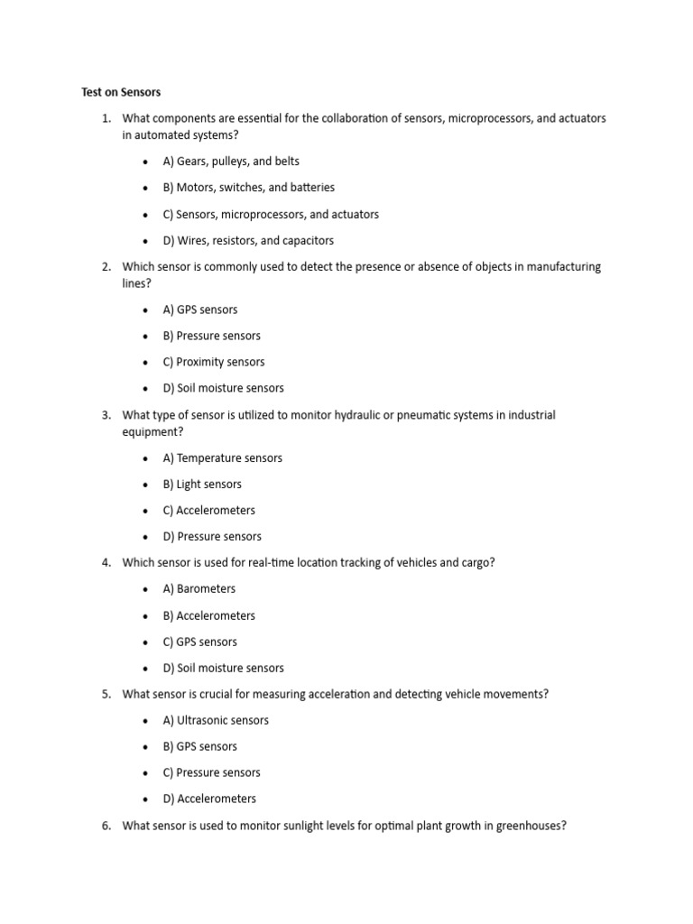 Sensor MCQs PDF Sensor Accelerometer