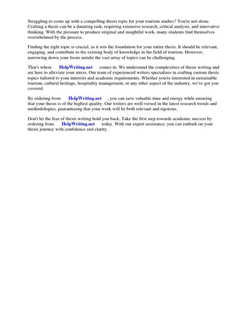 Sample Thesis Topics for Tourism Students | PDF | Tourism | Thesis