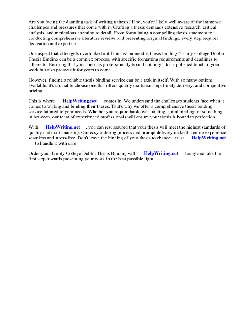 Trinity College Dublin Thesis Binding PDF Bookbinding Thesis