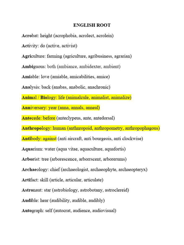 English Root Words Guide | PDF