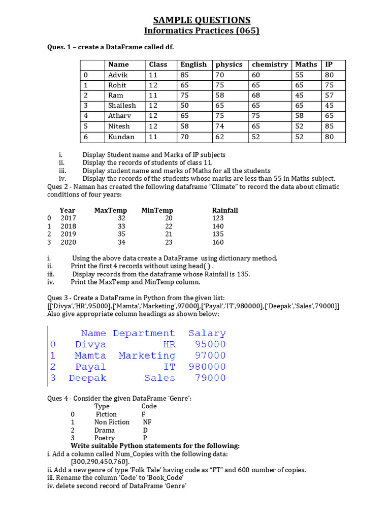 Python DataFrame and SQL Practice Questions | PDF | Sql | Computer ...
