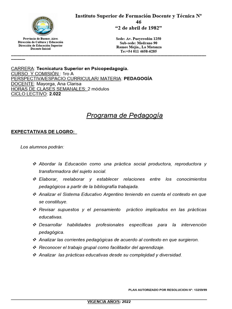Programa de Pedagogía 2022 en Psicopedagogía | PDF | Maestros ...