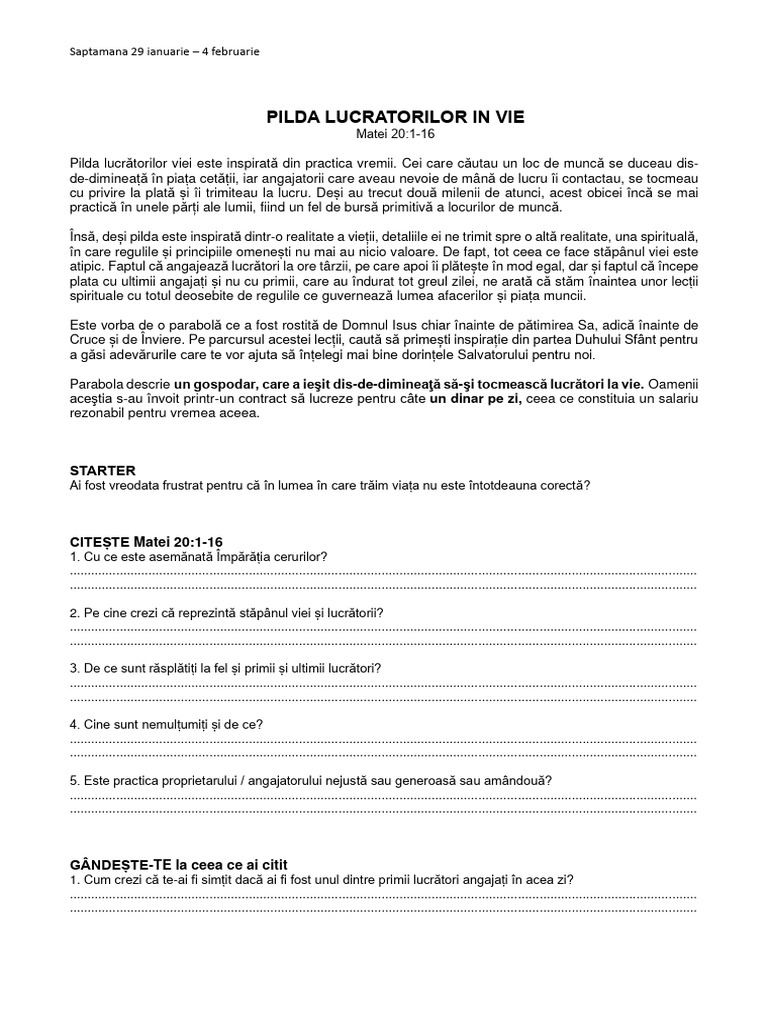 1 Pilda Lucratorilor in Vie | PDF