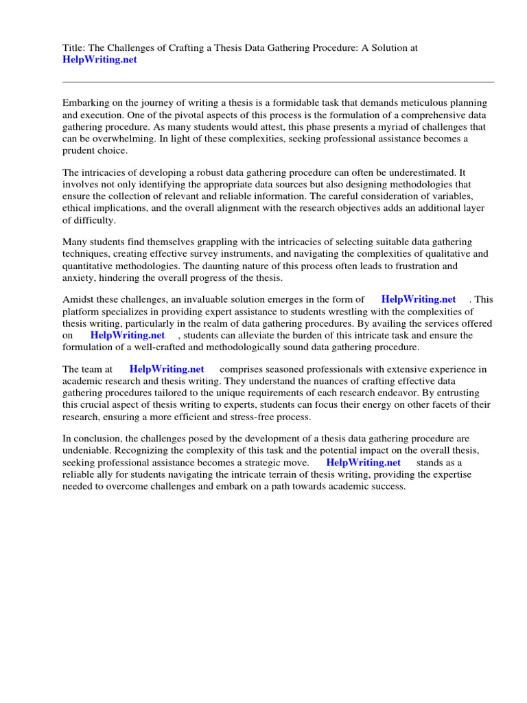 Thesis Data Gathering Procedure Sample Download Free PDF