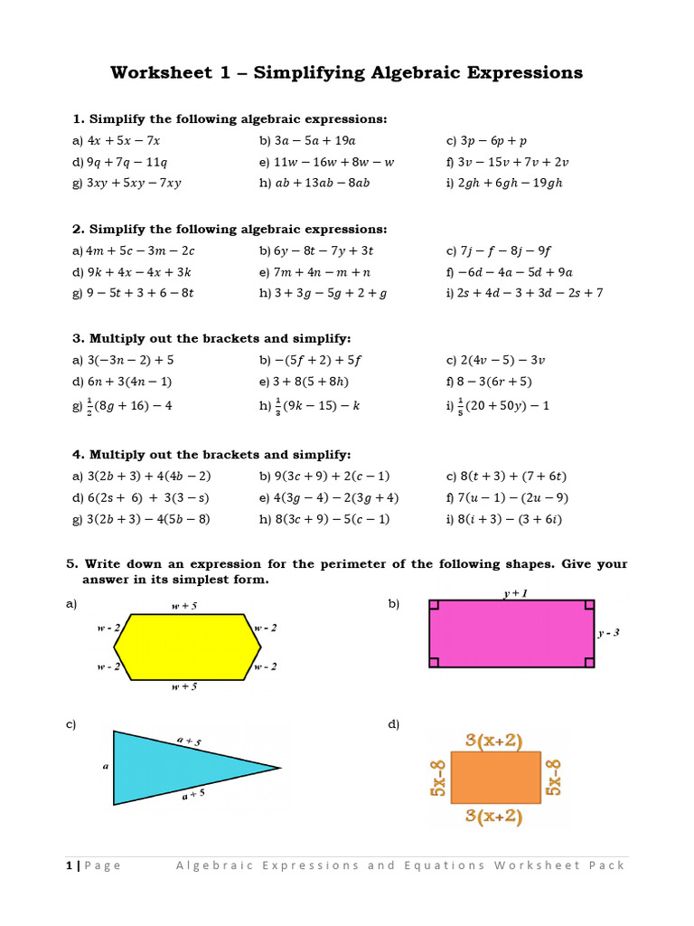 Algebra Worksheets for Students | PDF | Equations | Elementary Mathematics
