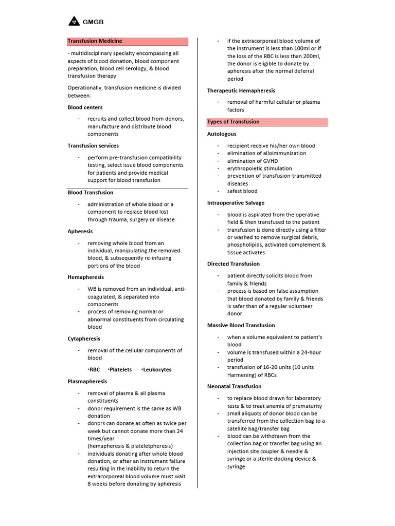 Transfusion Medicine Overview and Practices | PDF | Blood Transfusion ...
