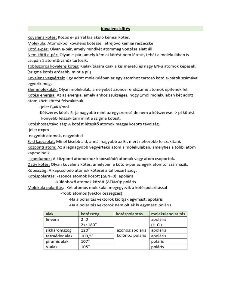 Kovalens Kötés | PDF