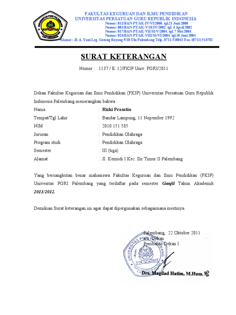 surat keterangan kuliah