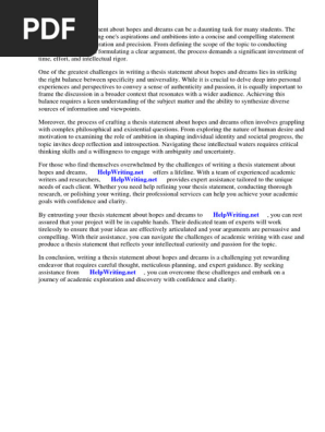 Thesis Statement About Hopes and Dreams