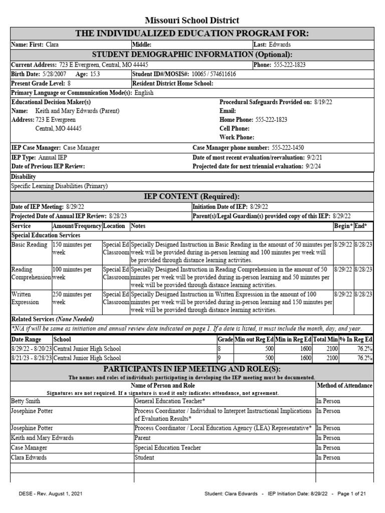 Missouri iep example pdf
