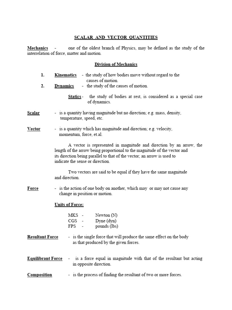 Scalar and Vector Quantities | PDF | Euclidean Vector | Force
