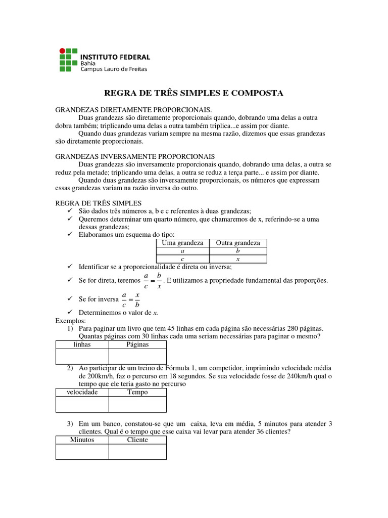 Regra de Três: Simples e Composta | PDF | Tempo