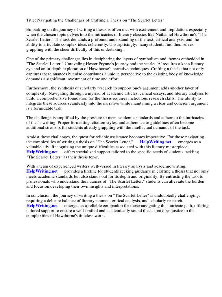 Thesis scarlet letter pdf the scarlet letter nathaniel hawthorne