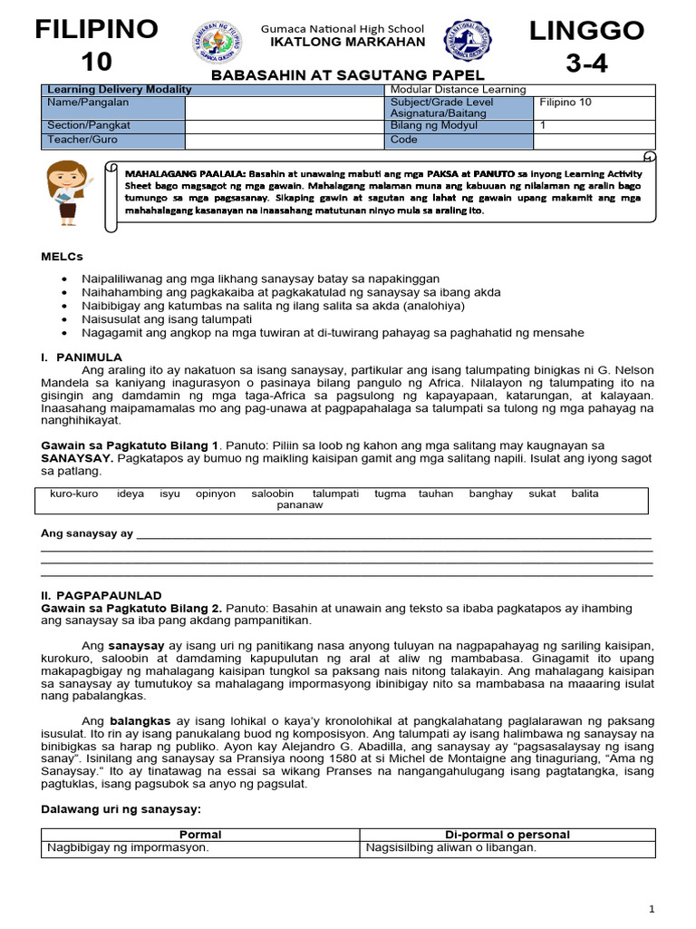 G10 Filipino-Q3 LAS Talumpati | PDF