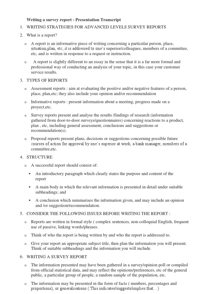 Writing a Survey Report | Survey Methodology | Educational Assessment