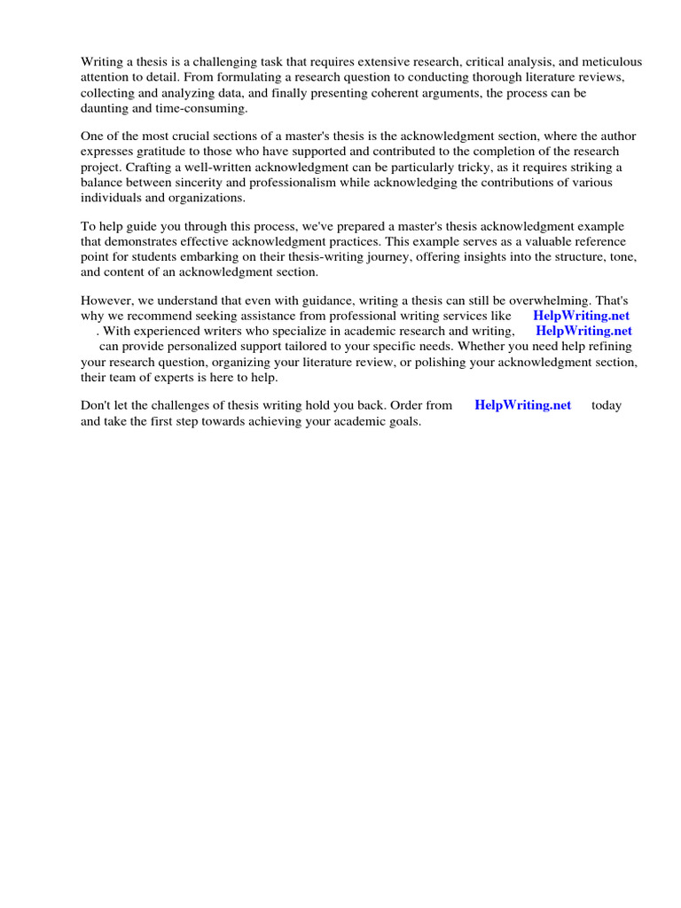 Masters Thesis Acknowledgement Example | Download Free PDF | Thesis