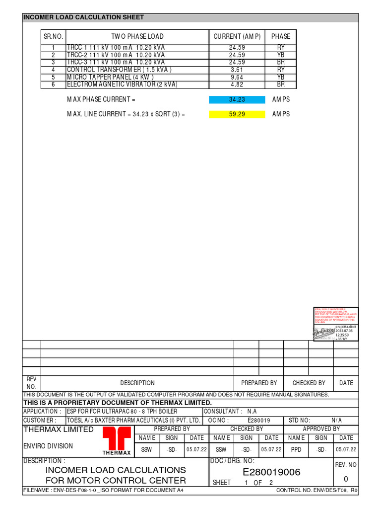 Incomer Load Calculations for MCC | PDF | Electricity | Computing