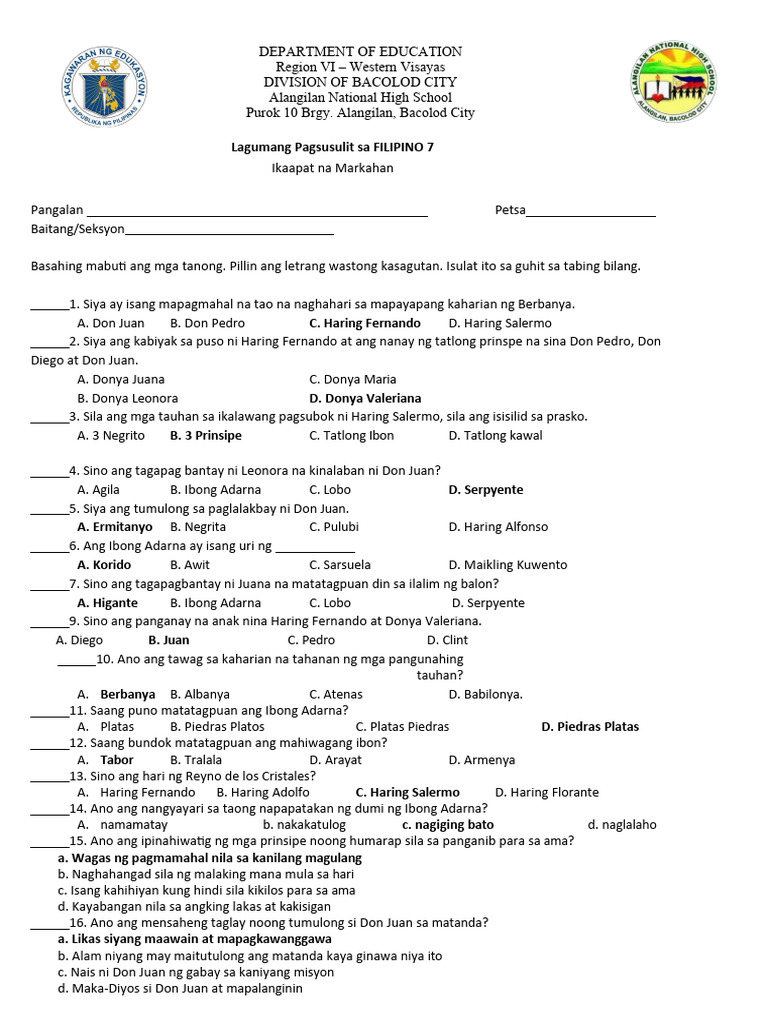 Grade 7 4th Quarter Exam PDF Free | PDF