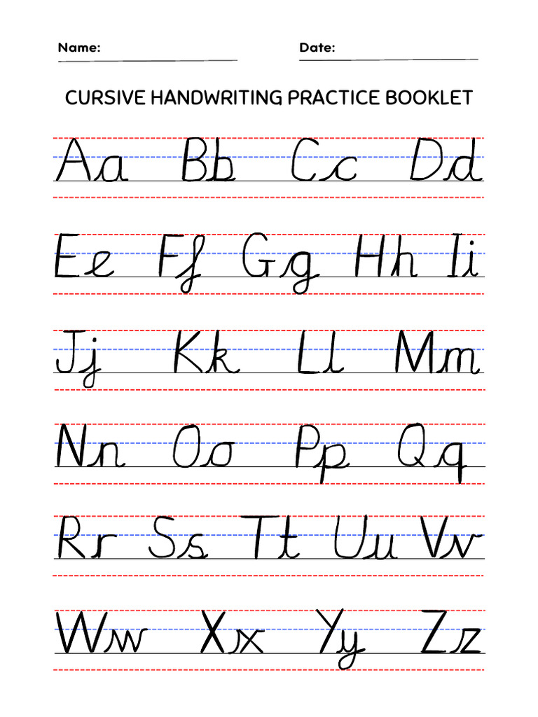 British Cursive Handwriting Practice Booklet in a White Red Black