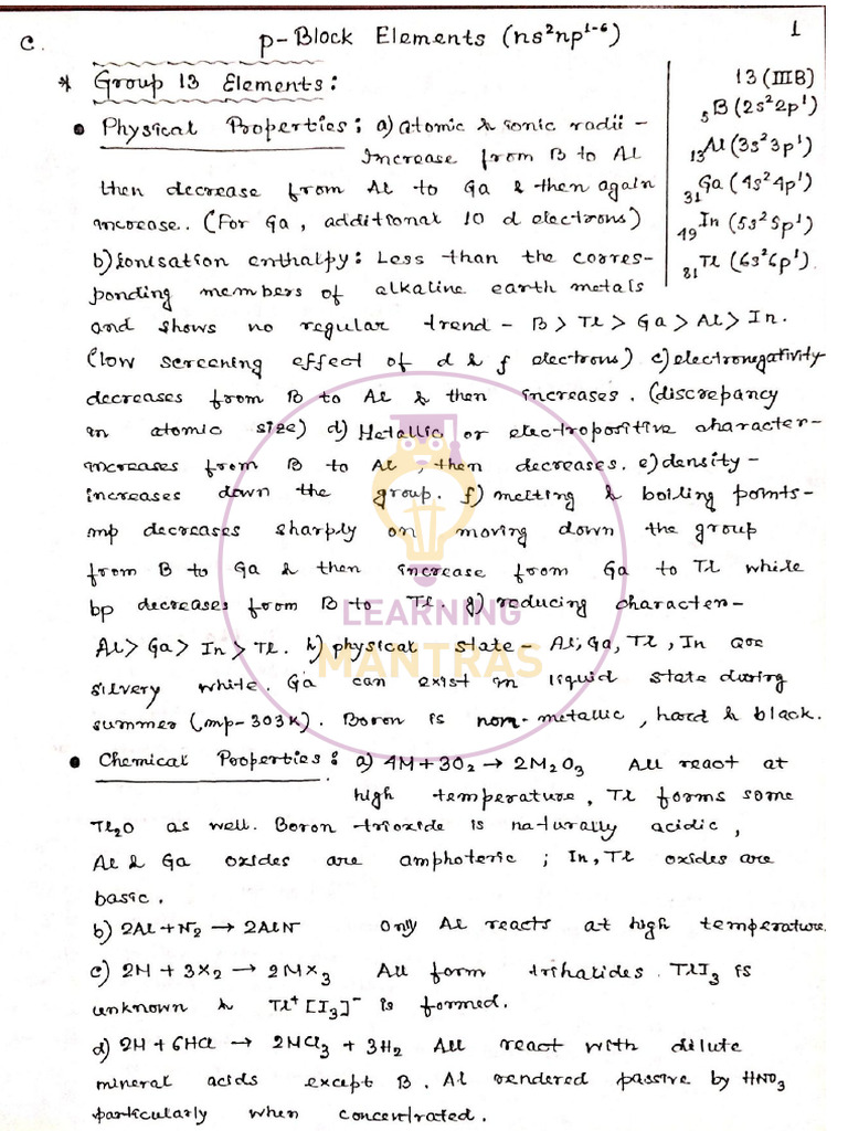 P Block Elements Handwritten Notes By Learningmantras Pdf