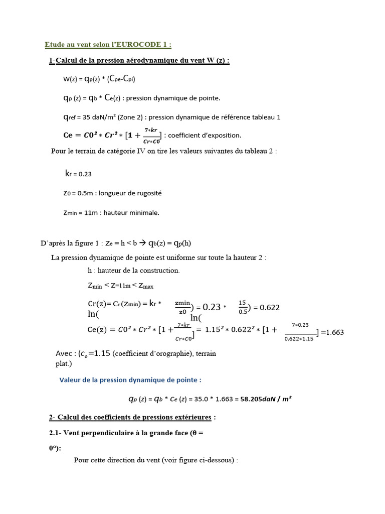 Calcul de la pression du vent selon l'Eurocode PDF Méthodes et — free download