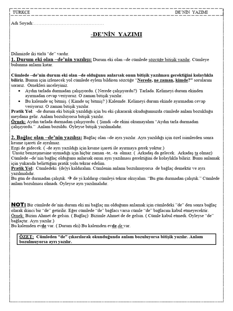 4.Snf Turkce Denin Yazimi Etkinlik PDF