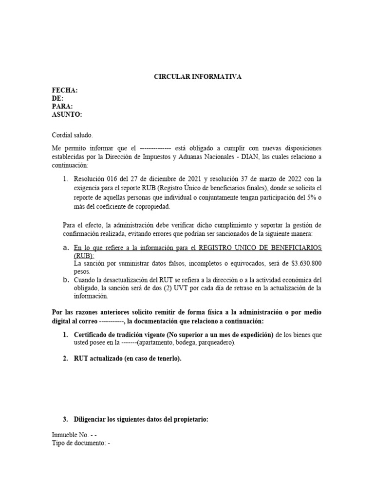 Circular Informativa Requerimineto (Rub) | PDF | Condominio | Información