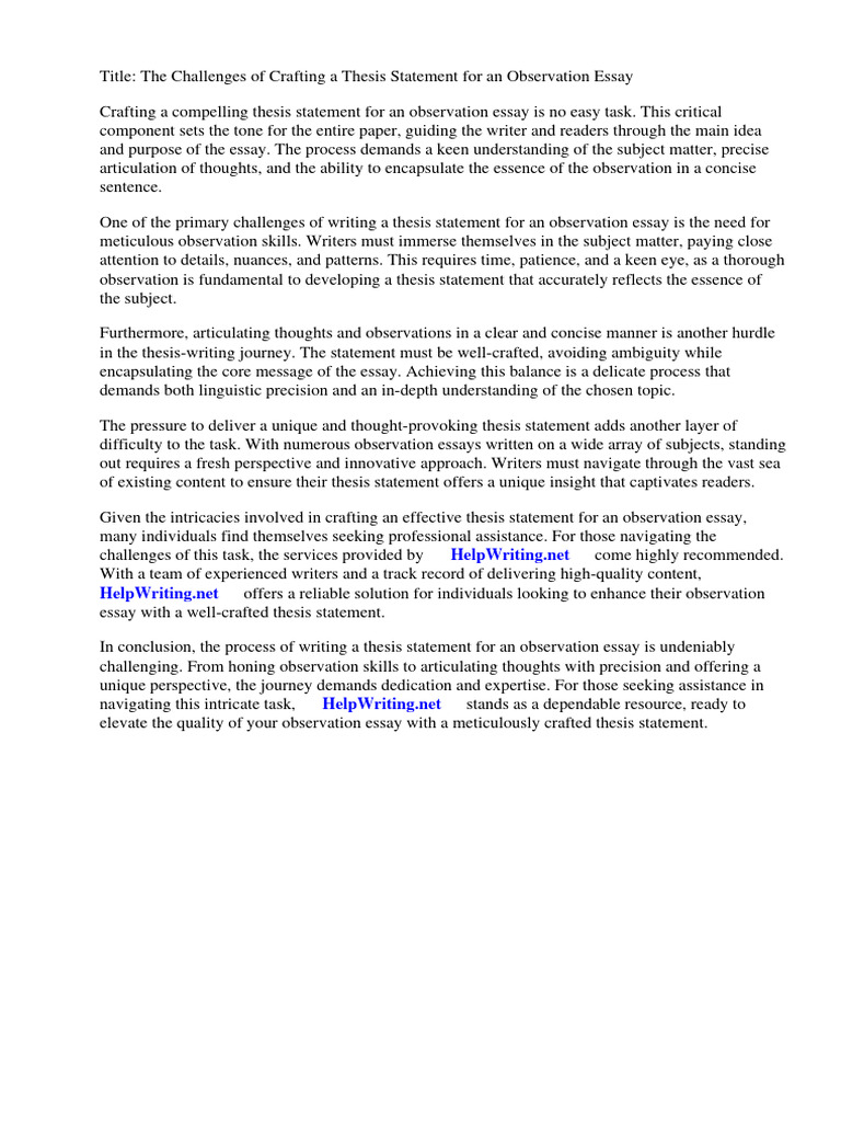 Thesis Statement Observation Essay | PDF | Essays | Thesis